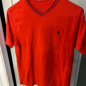 Red v-neck dressy T-shirt for boys.